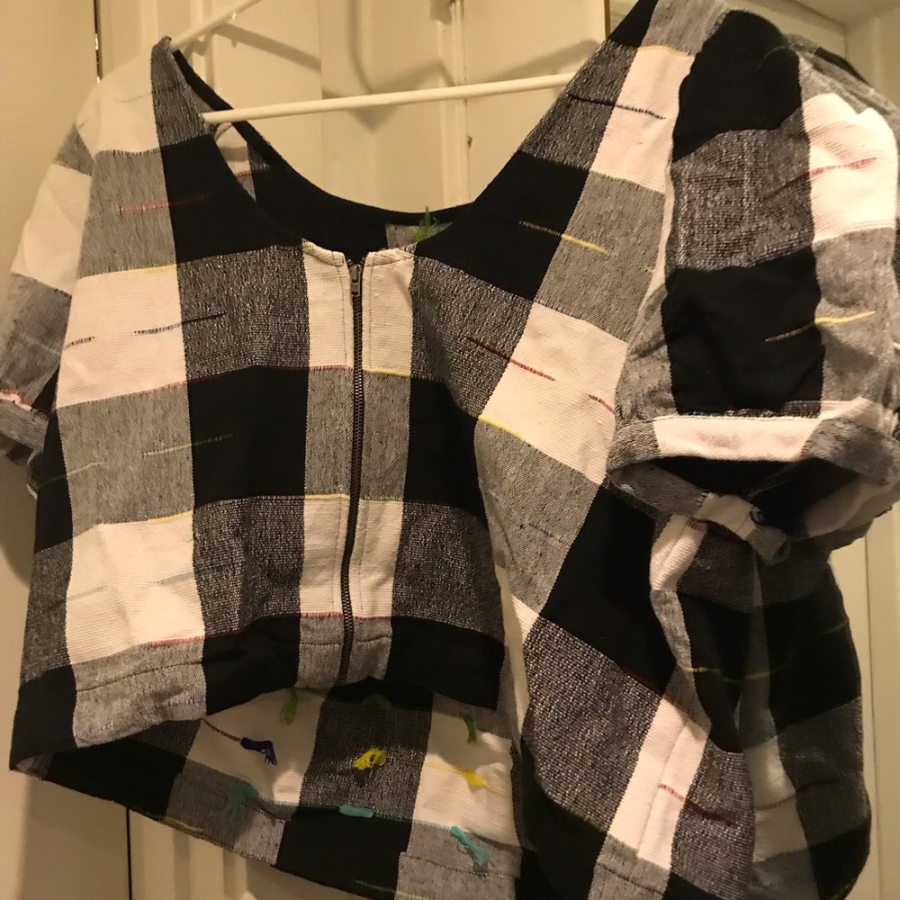 Anthropologie black and white shirt 1x plus size with zipper in the back - Picture 4 of 10